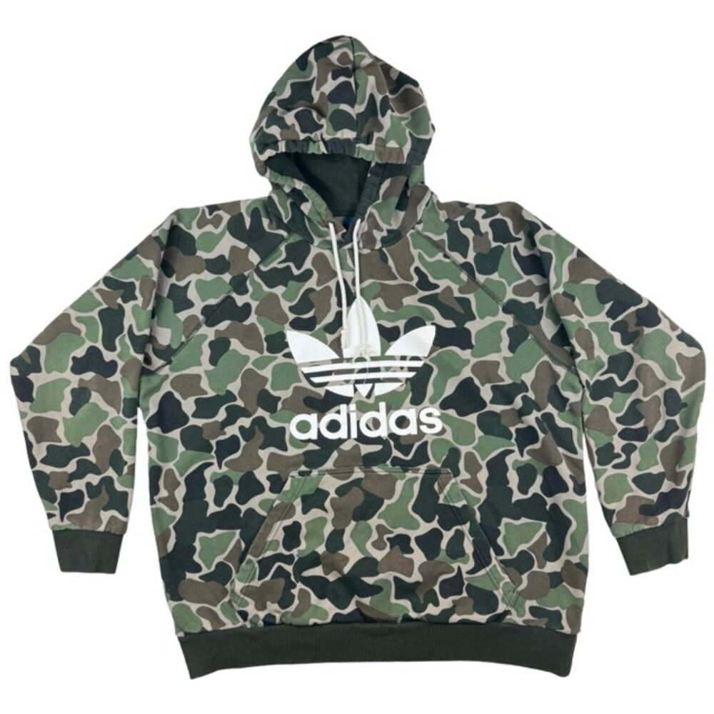 Adidas Originals Camo Pullover Trefoil Hoodie Green Brown Streetwear Sz XL